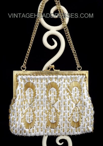 Vintage Gold Ivory and Silver Beaded Bag