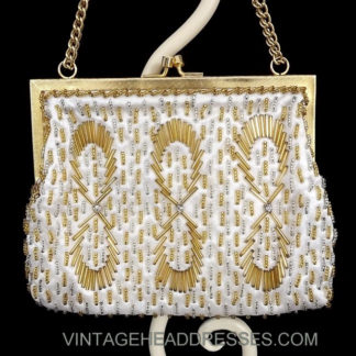 Vintage Gold Ivory and Silver Beaded Bag