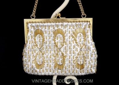 Vintage Gold Ivory and Silver Beaded Bag