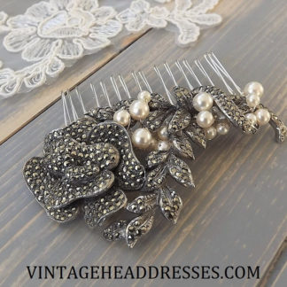 Vintage Marcasite & Pearl Hair Comb