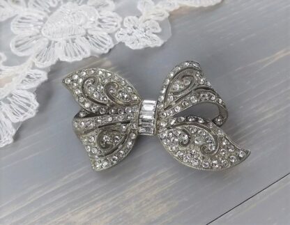 Art Deco Rhinestone Bow Dress Brooch